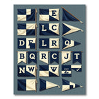 Navy White Checkerboard Alphabet Flags Rug