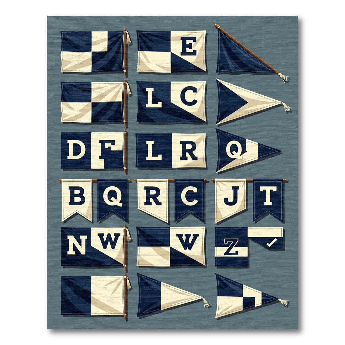 Navy White Checkerboard Alphabet Flags Rug