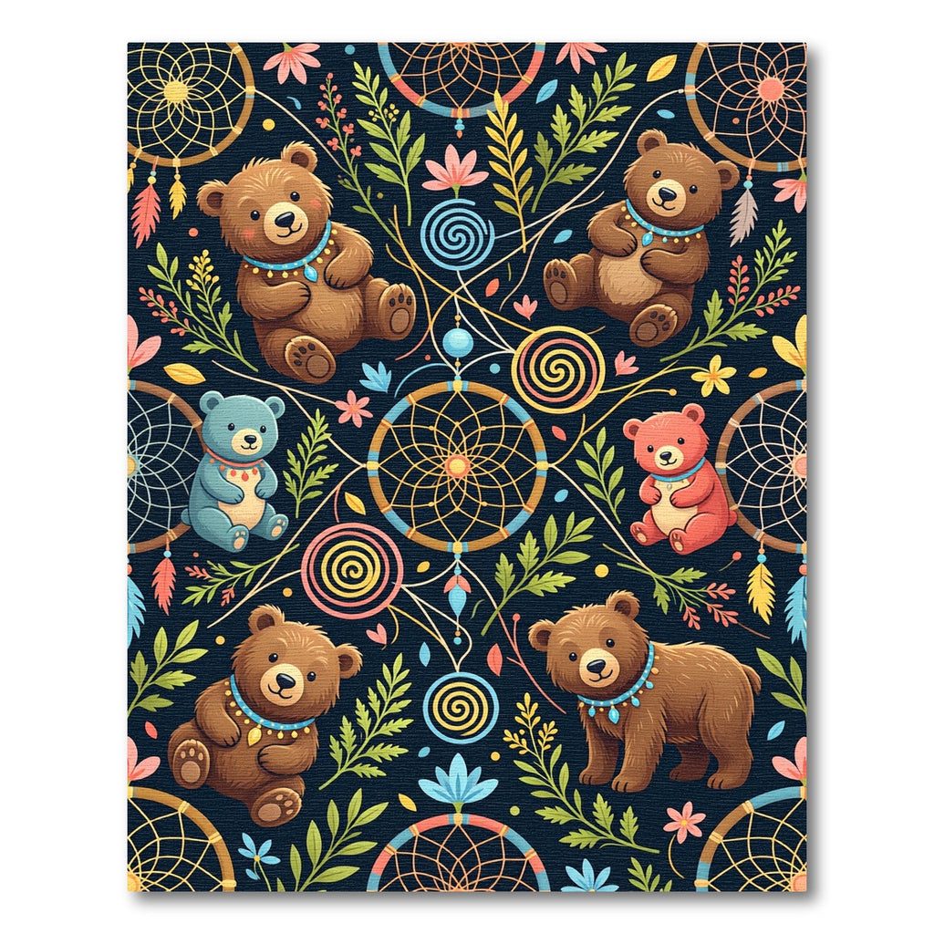 Whimsical Boho Teddy Bear Dreamcatcher Rug