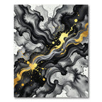 Modern Black and Gold Fluid Ink Rug