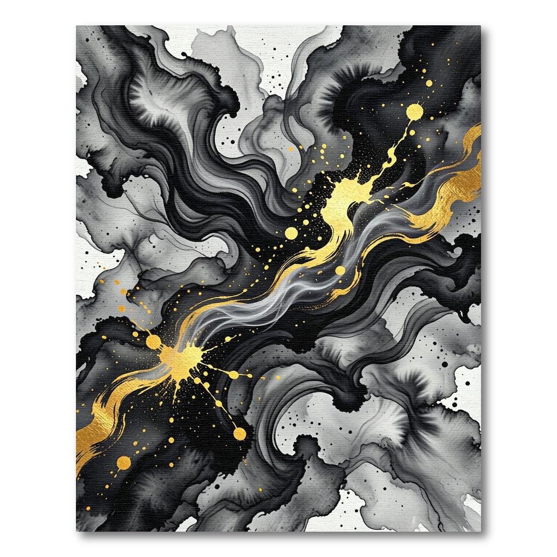 Modern Black and Gold Fluid Ink Rug