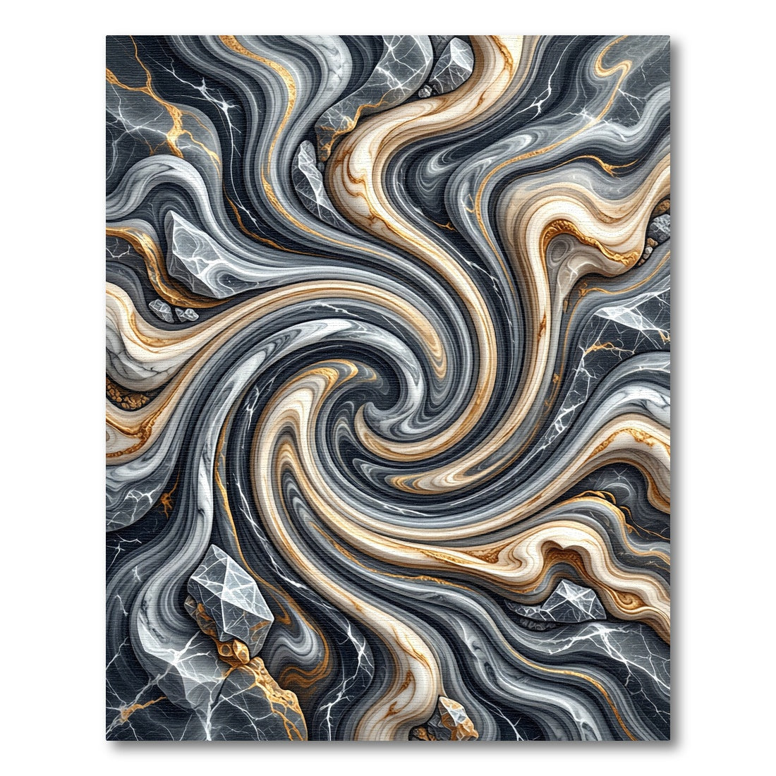 Abstract Swirl Gold And Gray Marble Rug