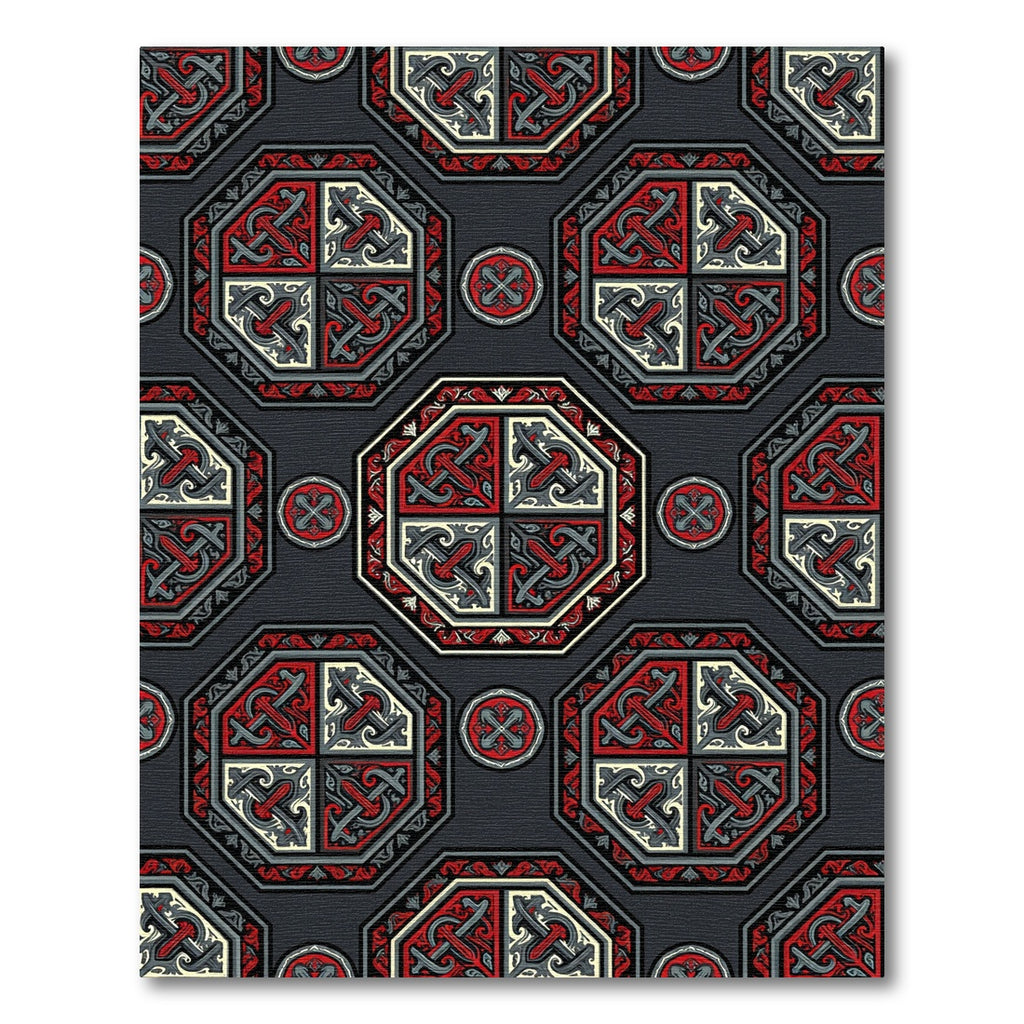 Gothic Crimson Charcoal Geometric Tile Rug