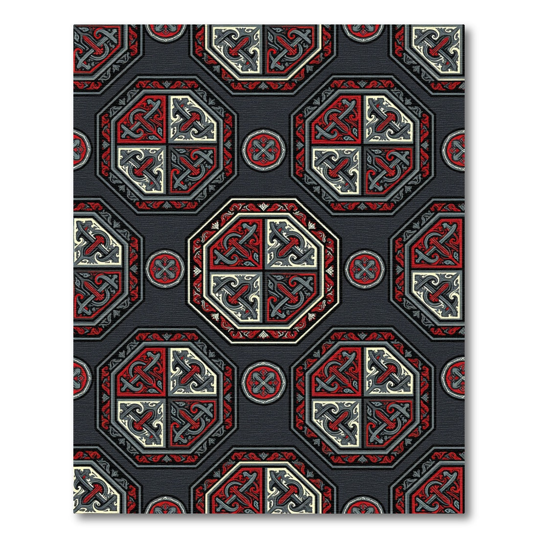 Gothic Crimson Charcoal Geometric Tile Rug