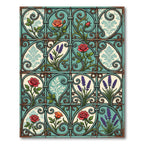 Vintage Teal Wrought Iron Floral Garden Rug
