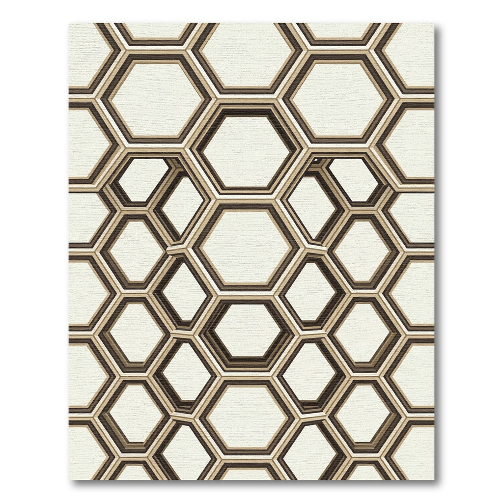 Sophisticated Neutral Geometric Hexagon Art Rug