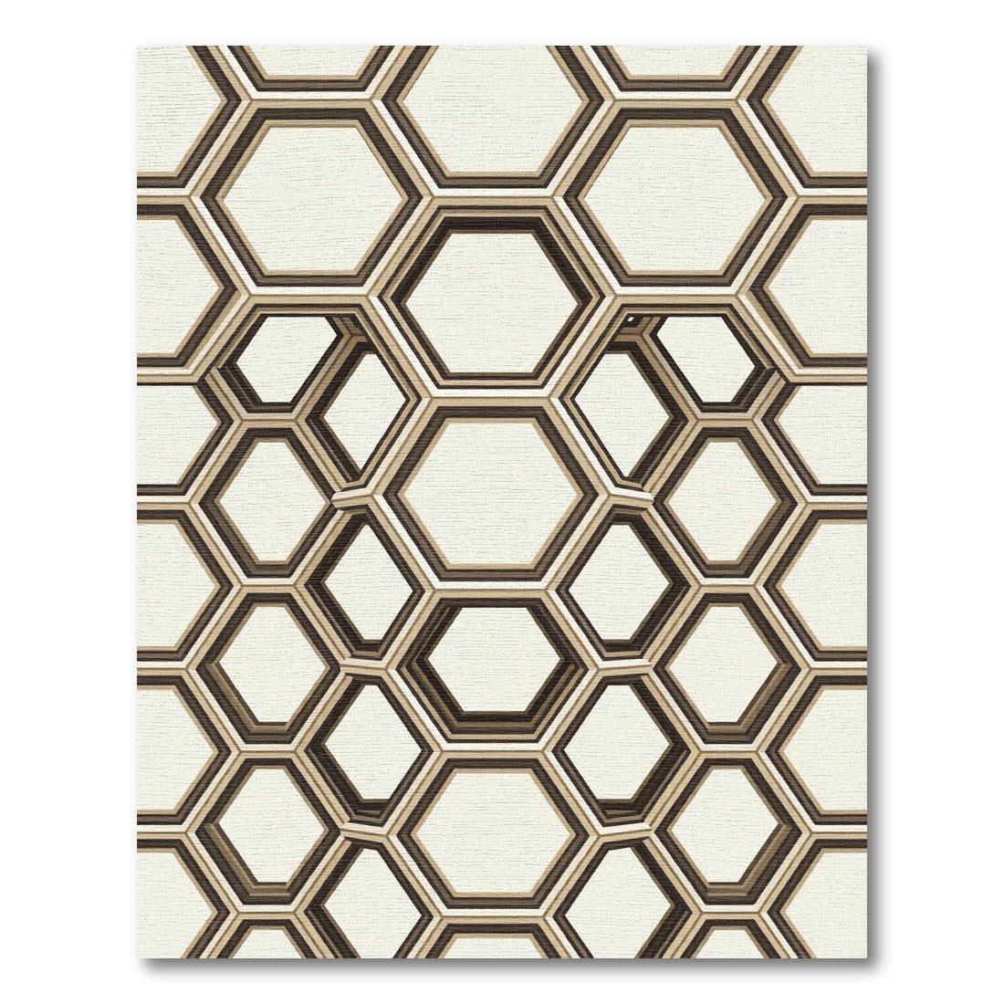 Sophisticated Neutral Geometric Hexagon Art Rug