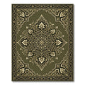 Elegant Olive Gold Ornate Floral Medallion Rug