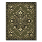 Elegant Olive Gold Ornate Floral Medallion Rug