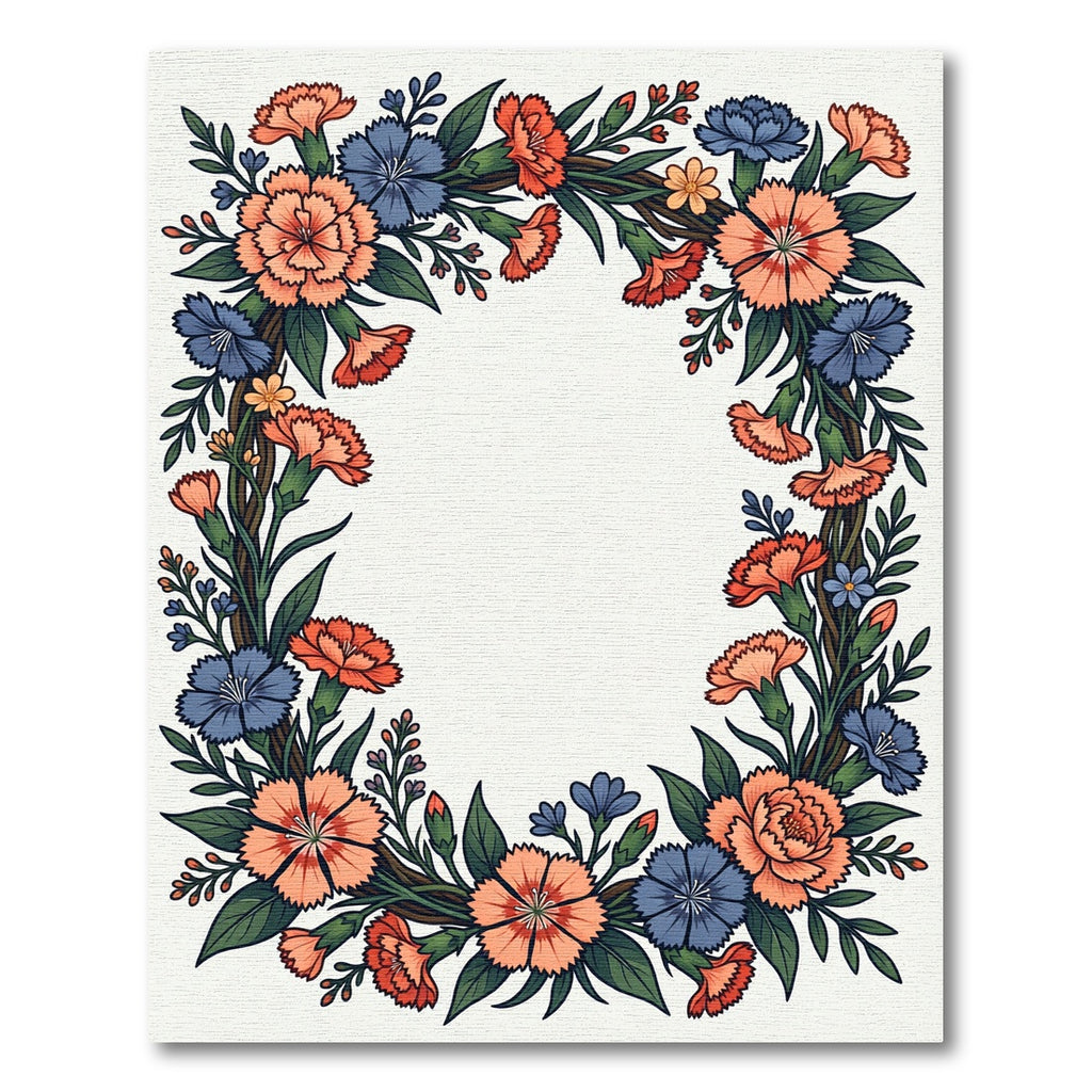 Coral And Blue Floral Garland Frame Rug