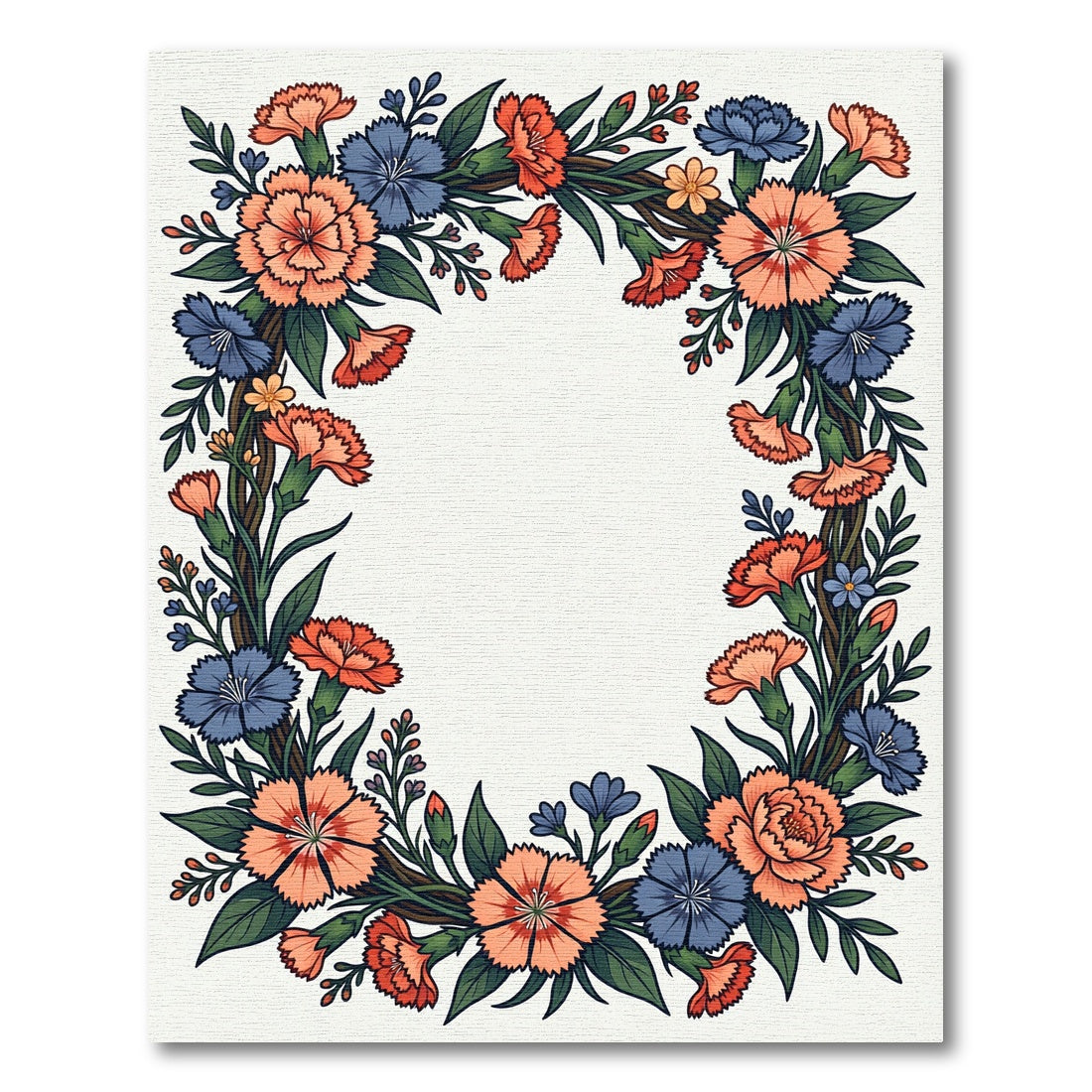 Coral And Blue Floral Garland Frame Rug