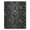 Elegant Silver Damask Charcoal Scroll Rug