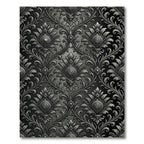 Elegant Silver Damask Charcoal Scroll Rug