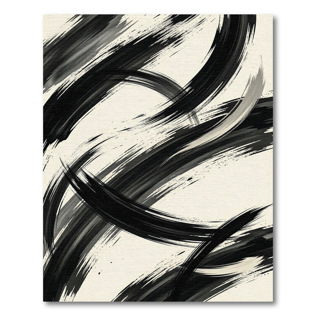 Modern Black and White Abstract Brushstroke Rug