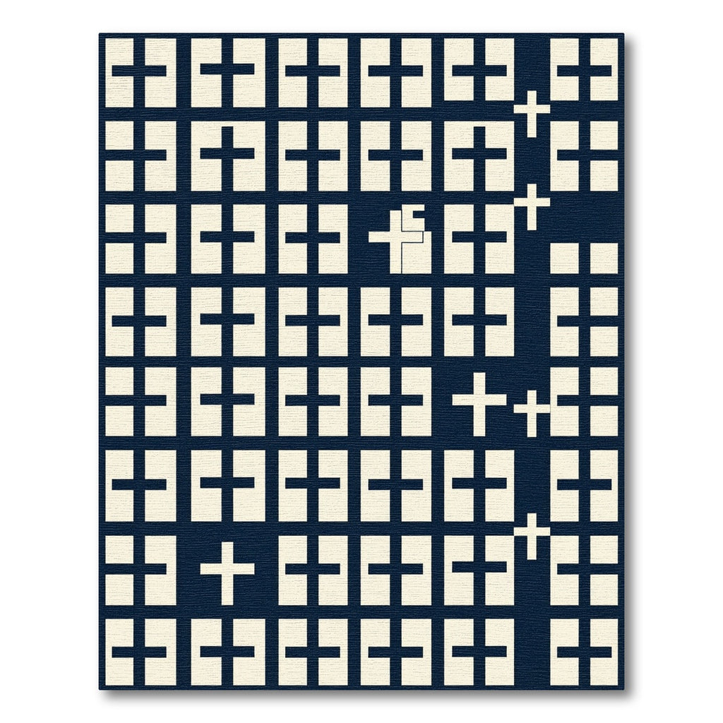 Navy Geometric Grid with Ivory Crosses Rug