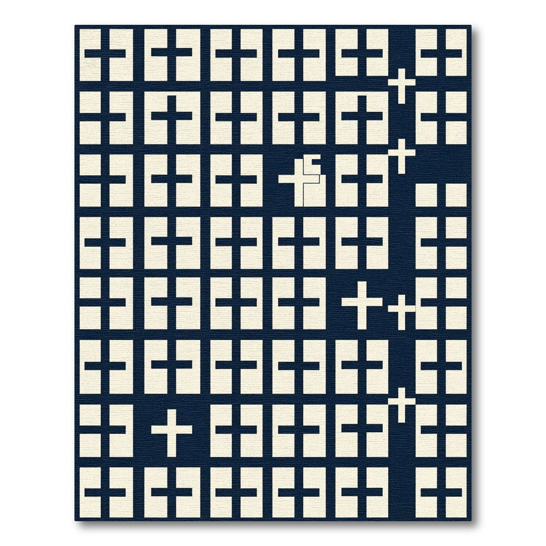Navy Geometric Grid with Ivory Crosses Rug