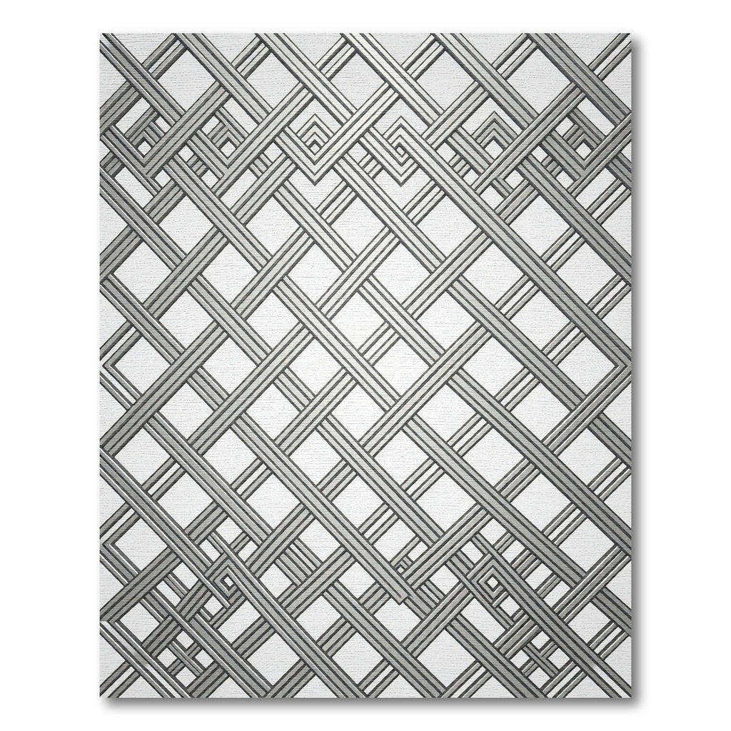 Modern Silver Metallic Interlocking Grid Rug