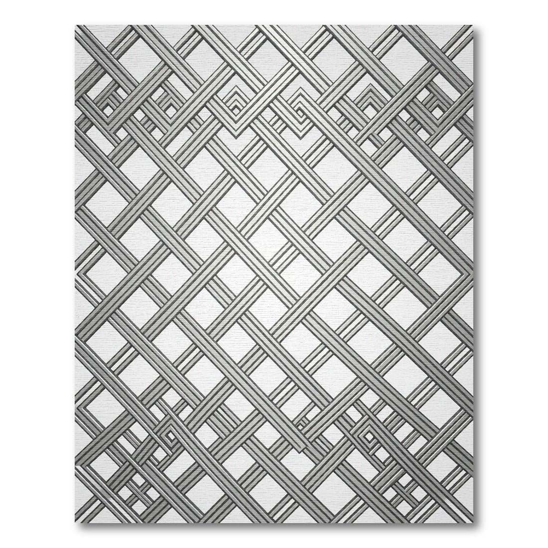 Modern Silver Metallic Interlocking Grid Rug