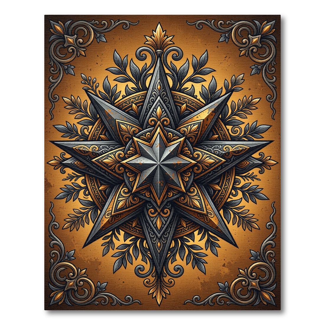 Gilded Star Medallion Antique Bronze Art Rug