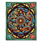 Vibrant Celestial Dragon Phoenix Medallion Rug