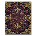 Ornate Burgundy Gold Baroque Scrollwork Rug