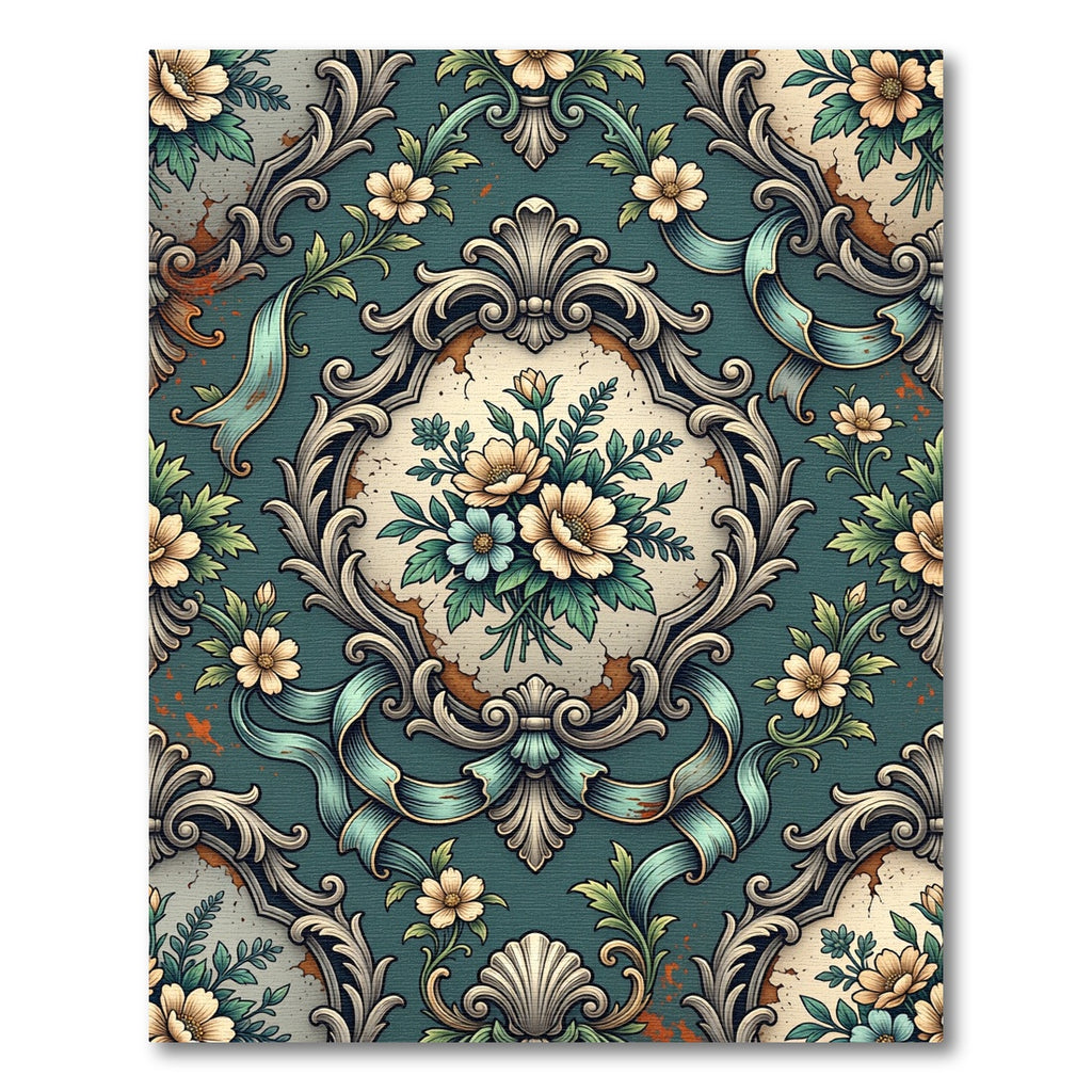 Elegant Teal Vintage Floral Damask Rug