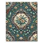 Elegant Teal Vintage Floral Damask Rug