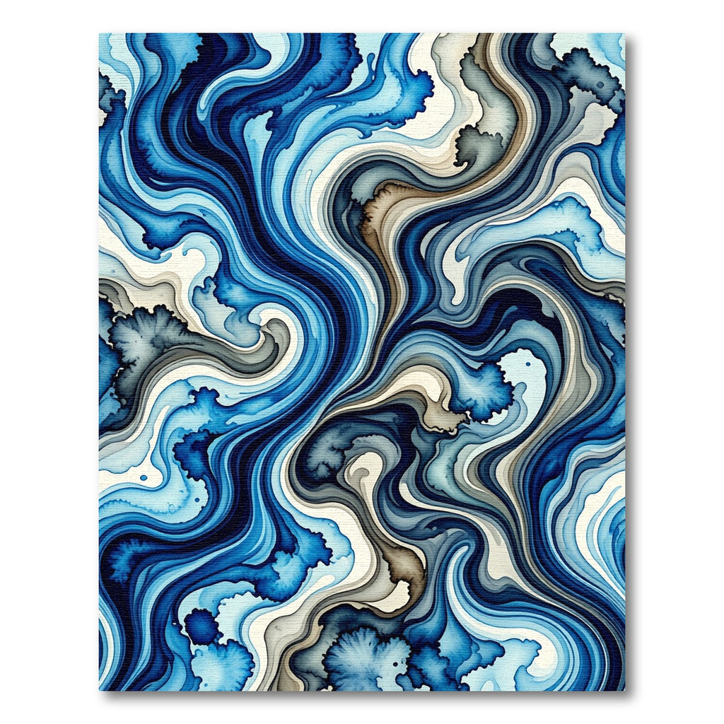 Ethereal Blue Liquid Marble Swirl Rug