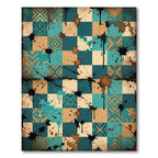 Ink Splattered Teal Geometric Mosaic Rug