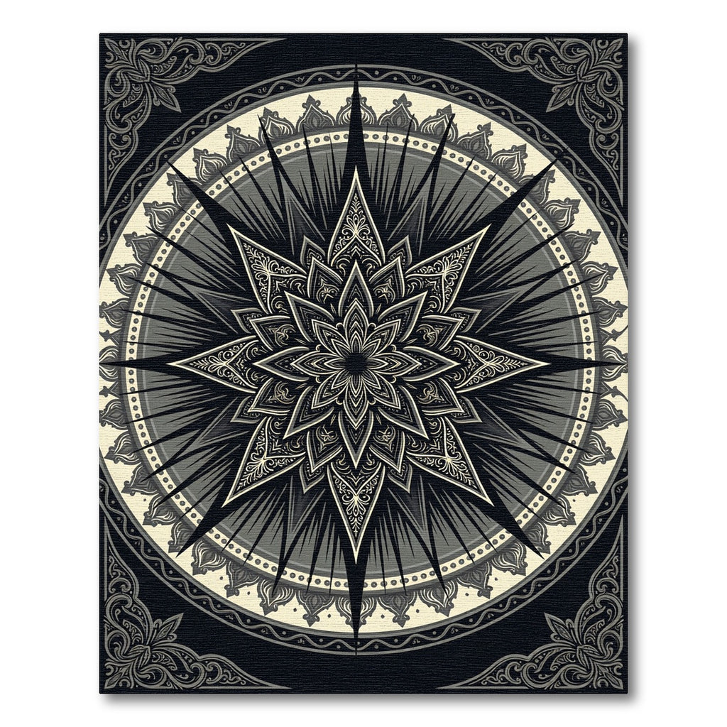 Monochromatic Ornate Star Mandala Medallion Rug