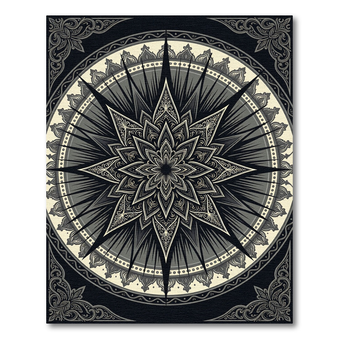 Monochromatic Ornate Star Mandala Medallion Rug