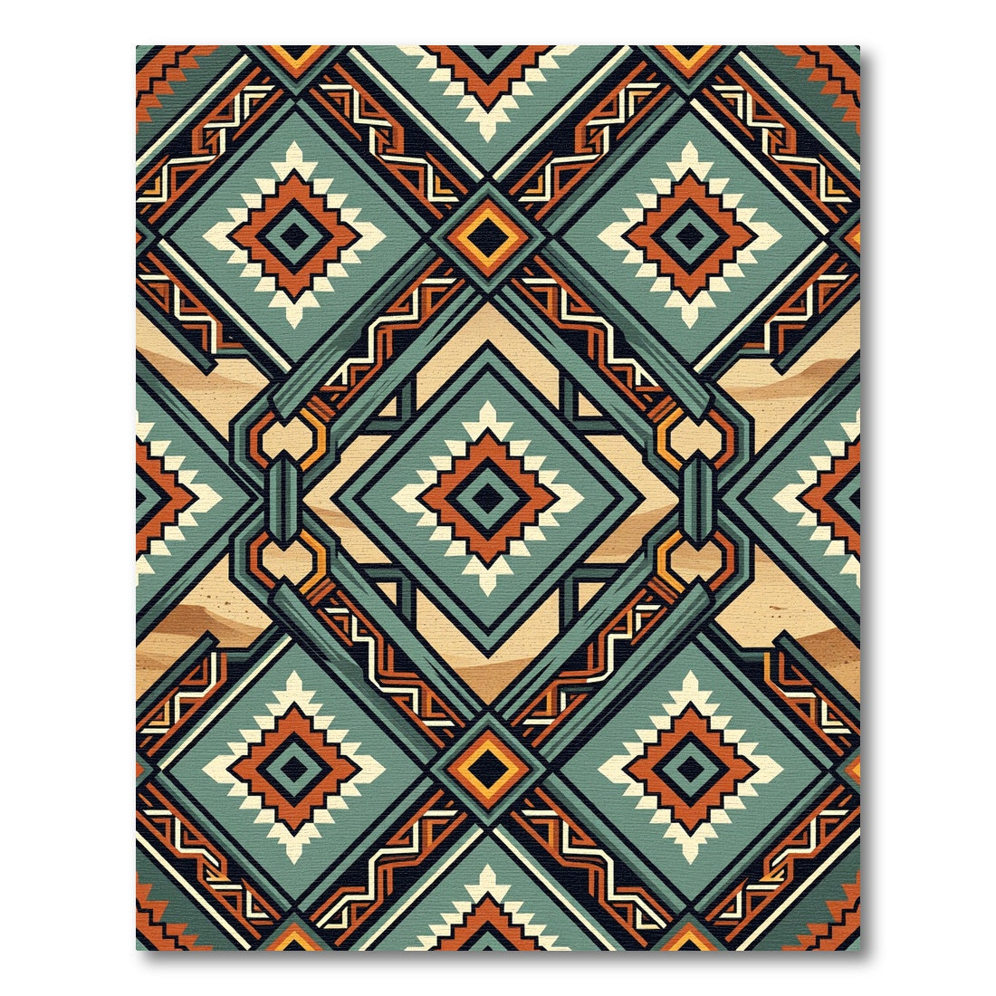 Sage and Terracotta Geometric Diamond Rug