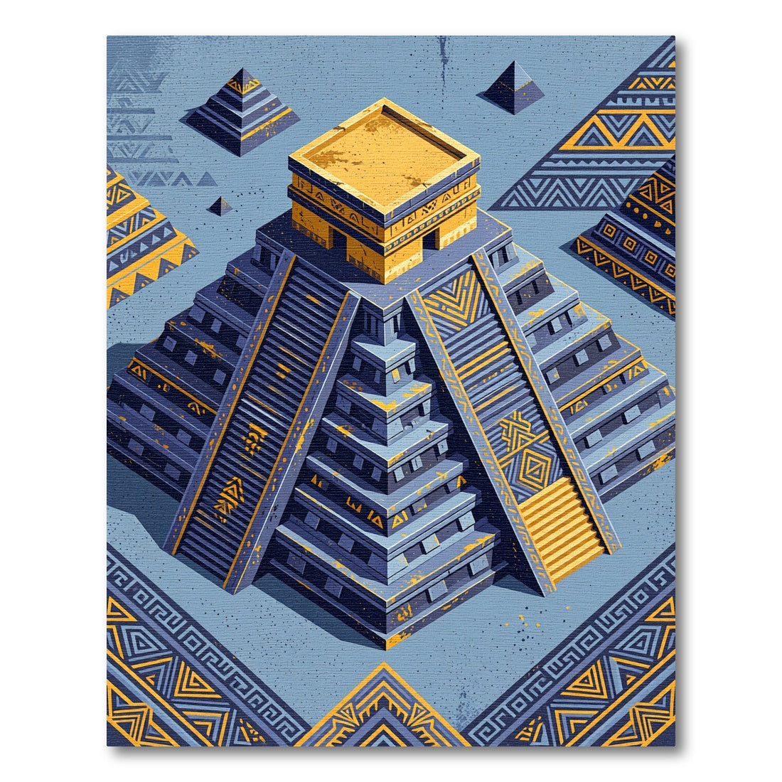 Golden Aztec Pyramid Celestial Navy Statement Rug