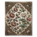 Antique Pink Peony Lotus Floral Frame Rug