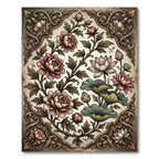 Antique Pink Peony Lotus Floral Frame Rug