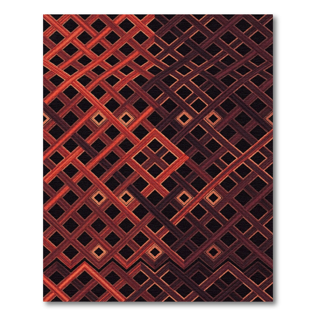 Crimson Interlocking Diamond Lattice Rug