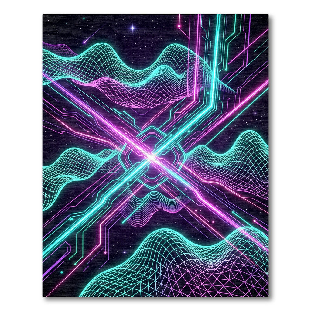 Neon Cybernetic Wave Interstellar Grid Rug
