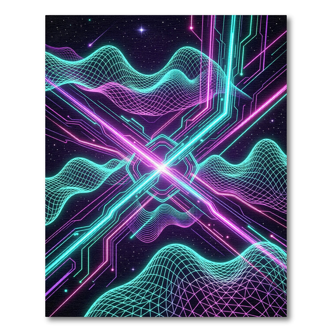 Neon Cybernetic Wave Interstellar Grid Rug