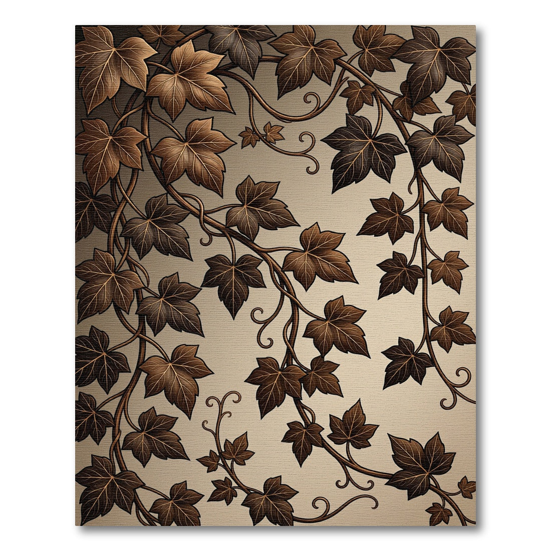 Rich Brown Leaf Vine Scroll Rug