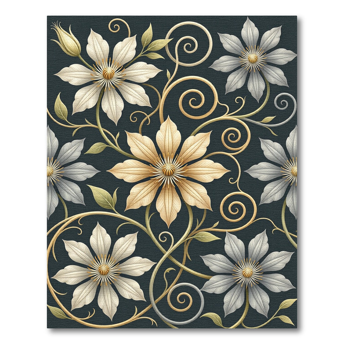 Cream And Gold Floral Vine Rug