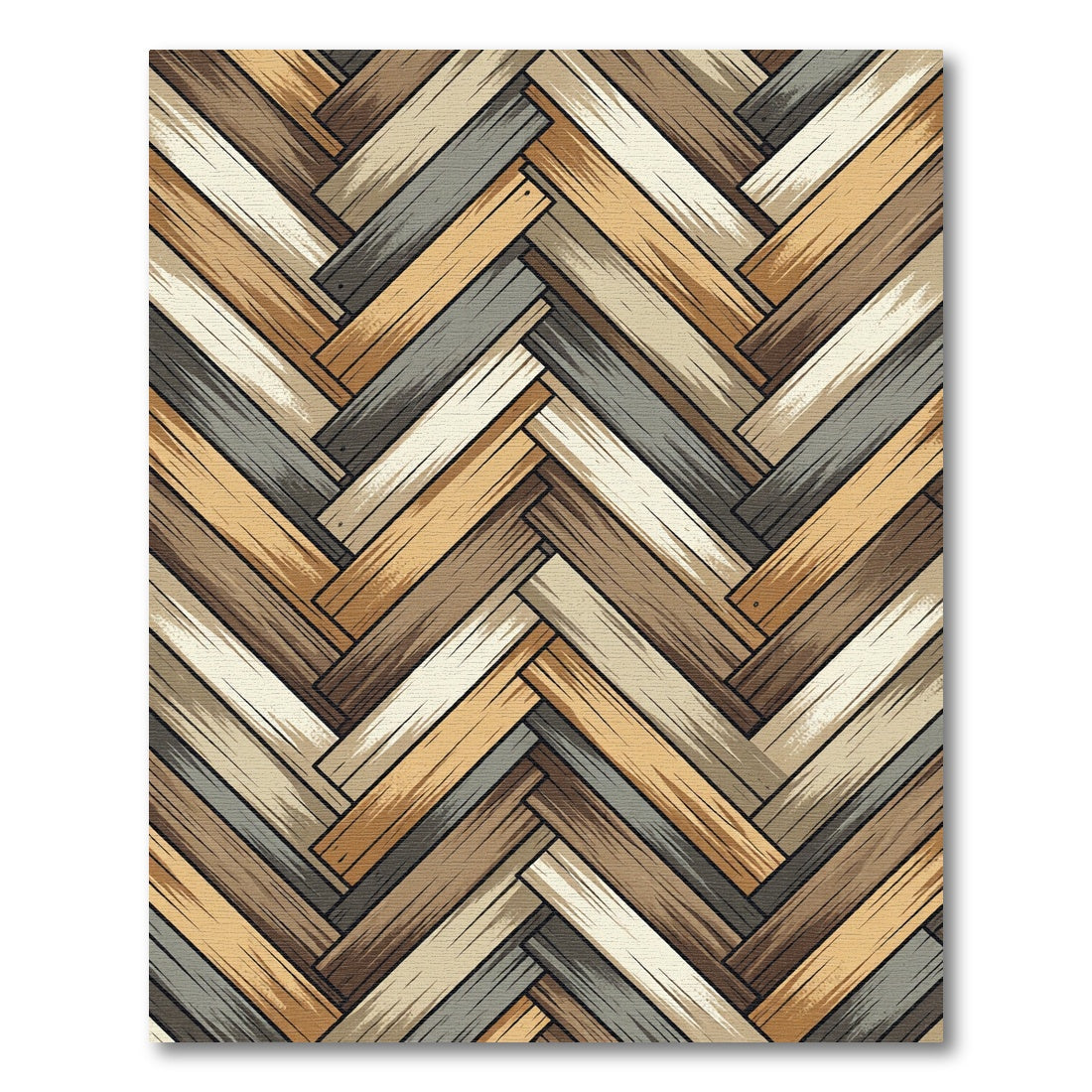 Rustic Earthy Tone Herringbone Parquet Rug