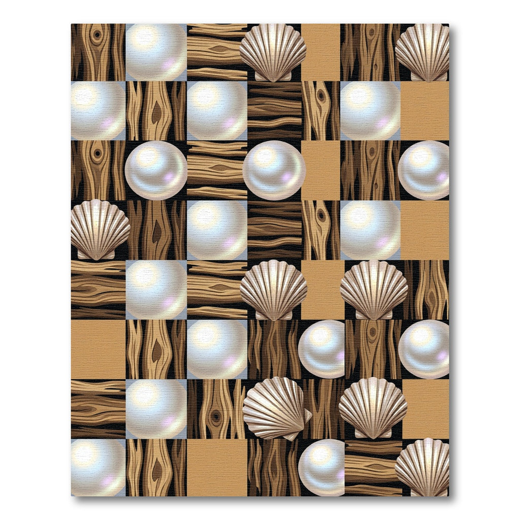 Seashell Wood Pearl Square Arrangement Rug