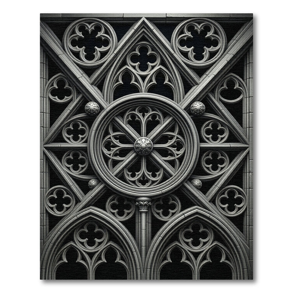 Monochromatic Gothic Architectural Stone Medallion Rug