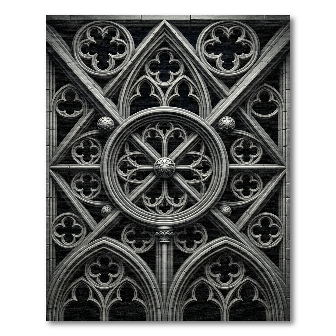 Monochromatic Gothic Architectural Stone Medallion Rug