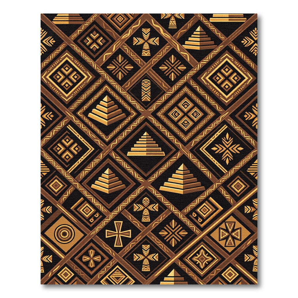 Golden Ancient Geometric Pyramid Tile Rug
