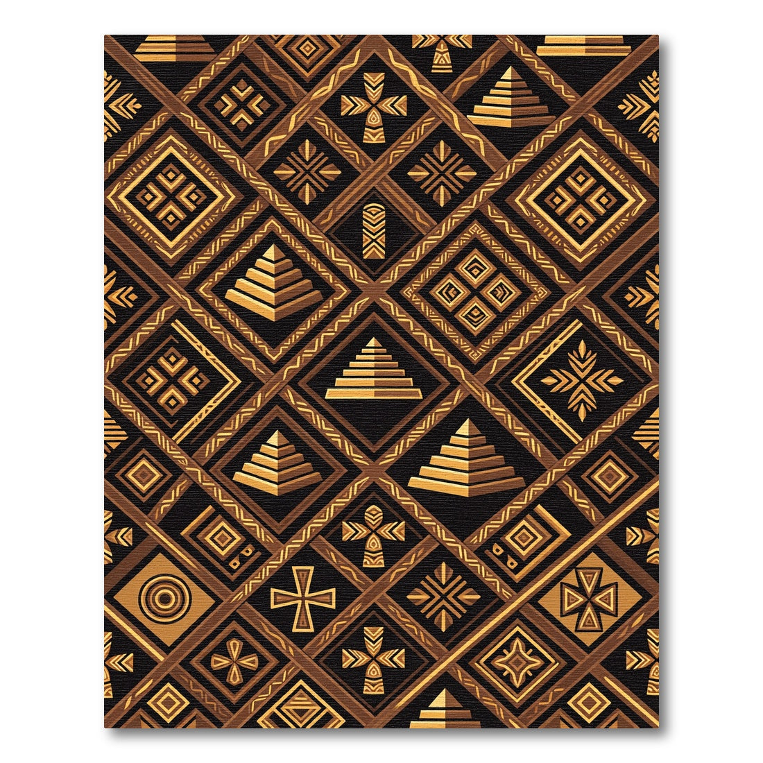 Golden Ancient Geometric Pyramid Tile Rug
