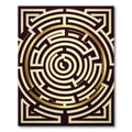 Golden Labyrinth Circular Geometric Art Rug
