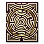Golden Labyrinth Circular Geometric Art Rug