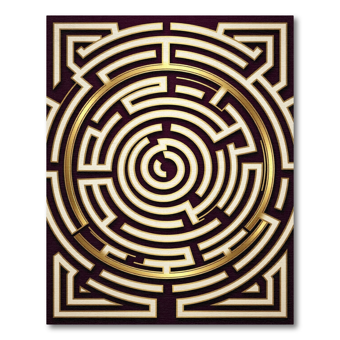 Golden Labyrinth Circular Geometric Art Rug