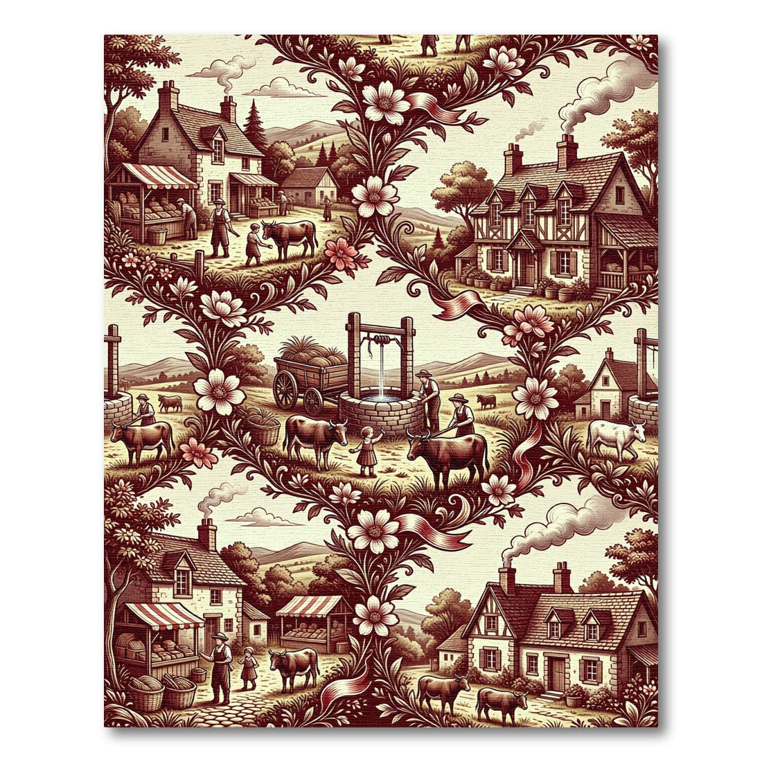 Vintage Farmhouse Floral Ribbon Composition Rug